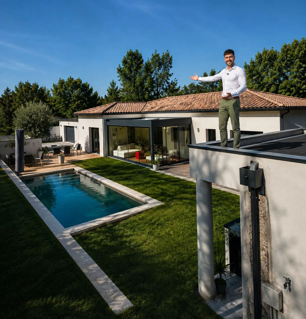 Thomas Gamero sur la terrasse de la maison personnalisée de Montrabé.